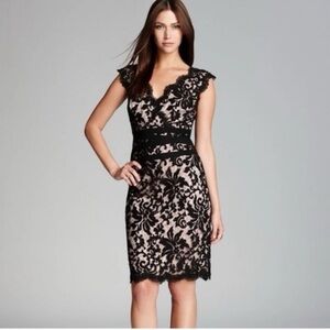 Tadashi Shoji Black Lace Midi Dress 10 petite